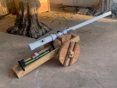 Pneumatic potato launcher and wooden cart - Maker Faire Orange County 2024