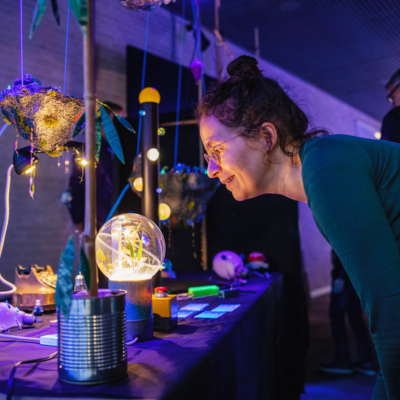 Checking out a light exhibit at a local Maker Faire